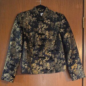 Metaphor Vintage Brocade Jacket Womens Size S Black Gold Asian Floral Pattern